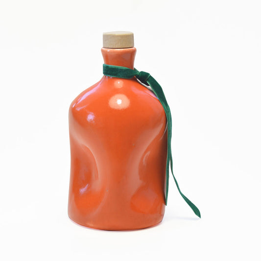 Bottiglia Artigianale in Terracotta bianca smaltata realizzata a Mano Arancio