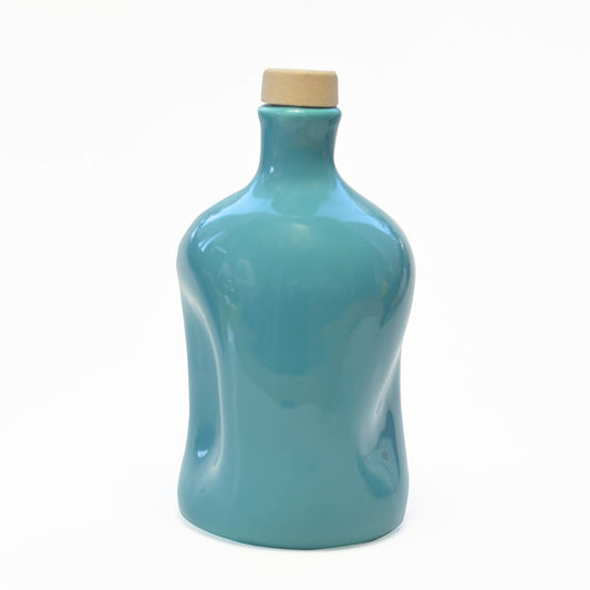 Bottiglia Artigianale in Terracotta bianca smaltata realizzata a Mano Turchese
