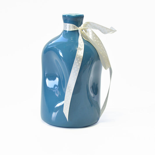Bottiglia Artigianale in Terracotta bianca smaltata realizzata a Mano Azzurro